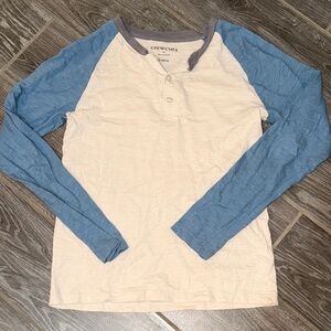 Crewcuts boys size large 10 12 Cream and Blue Raglan Henley super soft tee